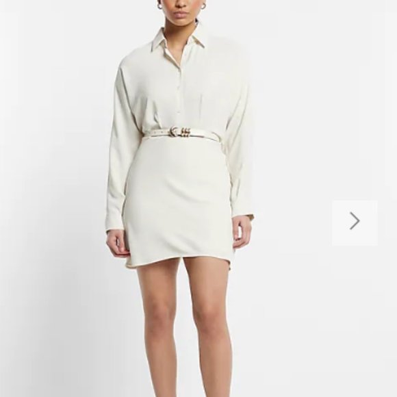 Collared Half Button Up Mini Portofino Shirt Dress - Picture 3 of 5